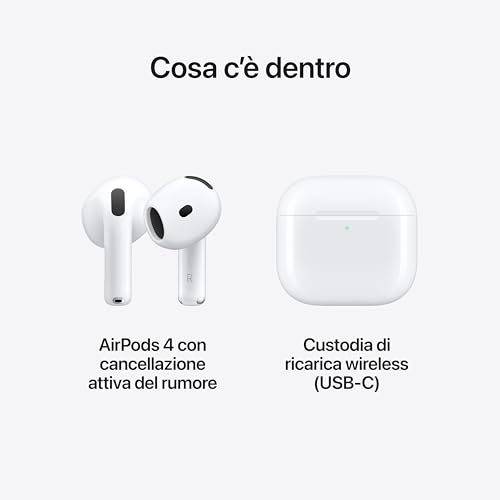 Apple AirPods 4 Wireless Earphones, Bluetooth Earphones, Active Noise Cancellation, Adaptive Audio, Transparency, Custom Space Audio, USB-C Charging Case, Wireless Charging