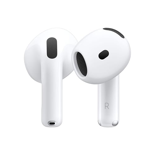 Apple AirPods 4 Wireless Earphones, Bluetooth Earphones, Active Noise Cancellation, Adaptive Audio, Transparency, Custom Space Audio, USB-C Charging Case, Wireless Charging