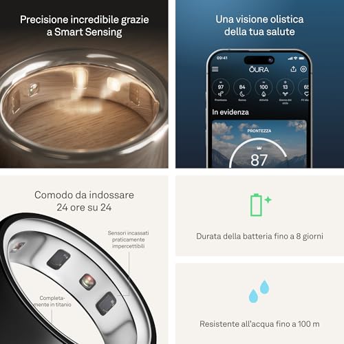 Oura Ring 4 - Black - Size 4 - Smart Ring | Try it with the Oura Ring 4 Measurement Kit | Wearable to Monitor Sleep - Heart Rate - Fitness - Up to 8 Days Battery